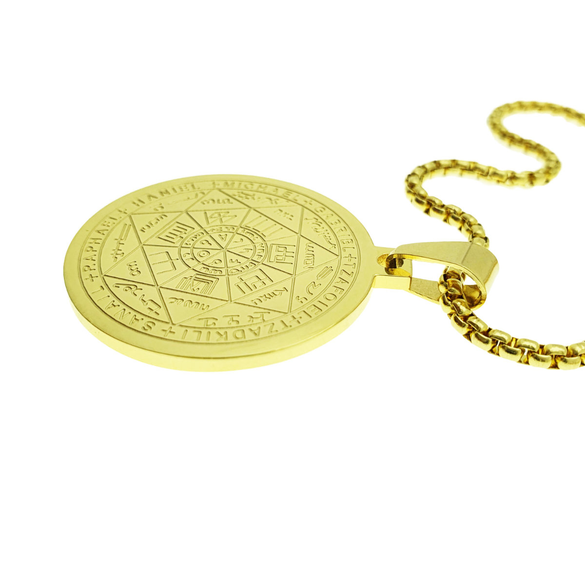 Colier cu pandativ medalion, talisman design simbolic Sigiliul Celor Sapte Arhangheli, SN-01G, din otel inoxidabil, auriu [3]