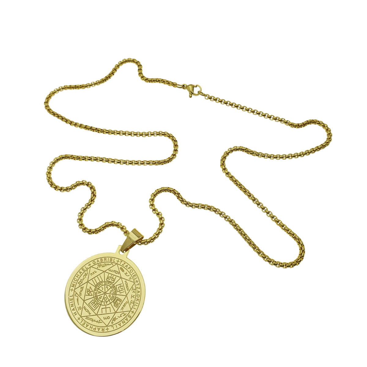 Colier cu pandativ medalion, talisman design simbolic Sigiliul Celor Sapte Arhangheli, SN-01G, din otel inoxidabil, auriu [2]