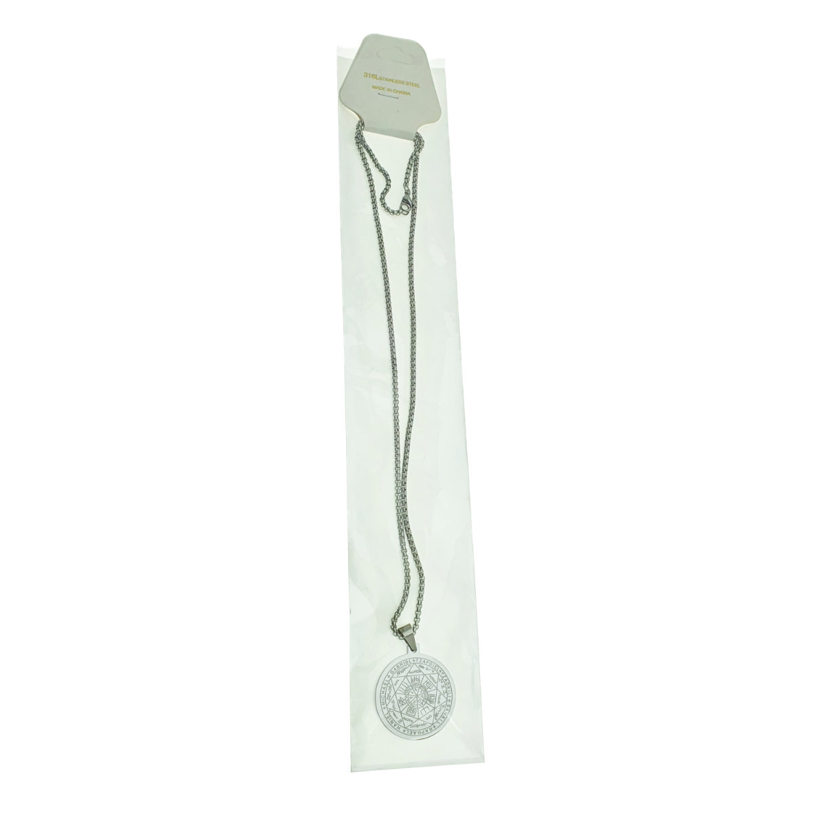 Colier cu pandativ medalion, talisman design simbolic Sigiliul Celor Sapte Arhangheli, SN-01S, din otel inoxidabil, argintiu [5]