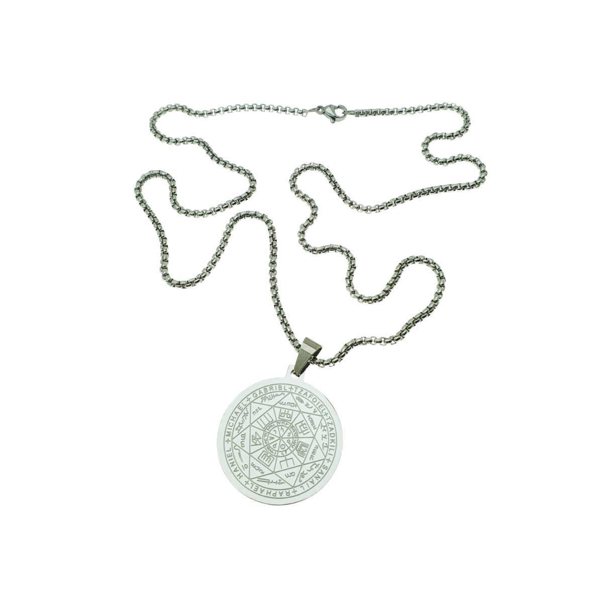 Colier cu pandativ medalion, talisman design simbolic Sigiliul Celor Sapte Arhangheli, SN-01S, din otel inoxidabil, argintiu [2]