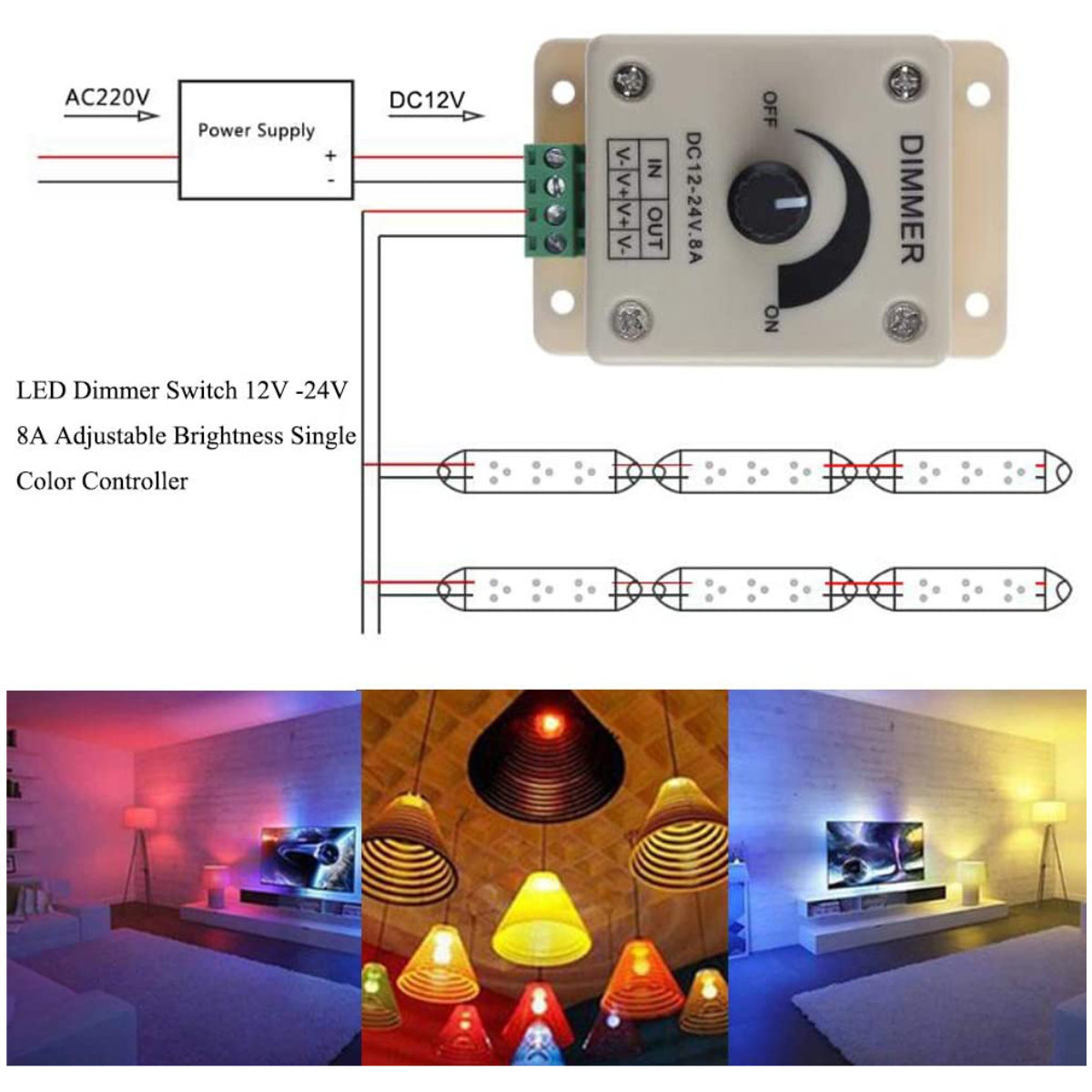 Comutator Led luminos reglabil DC 12-24V 8A , dimmer controller maxim 96W [19]