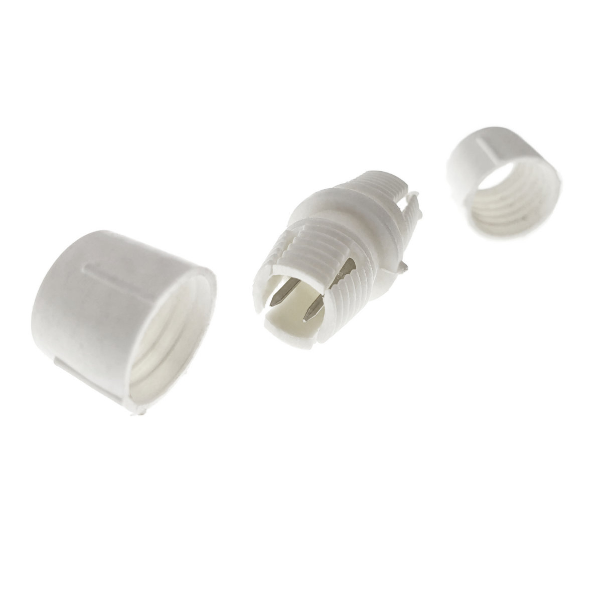 Conector imbinare furtun Led luminos, cu 2 pini, 3 elemente cu filet, din plastic, alb [5]