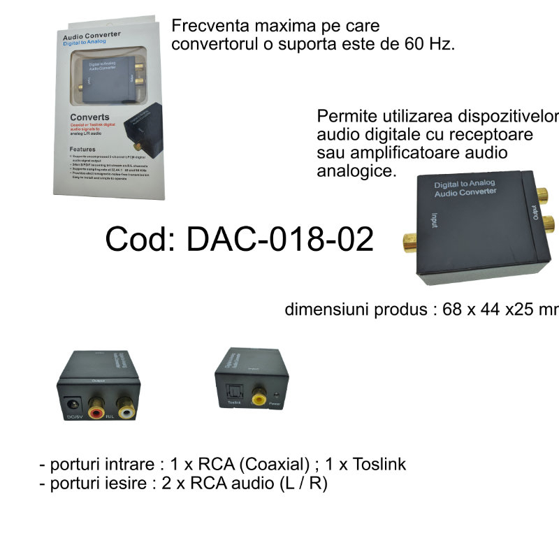 Convertor audio digital - analog, cu alimentator 5V DC inclus, negru [6]