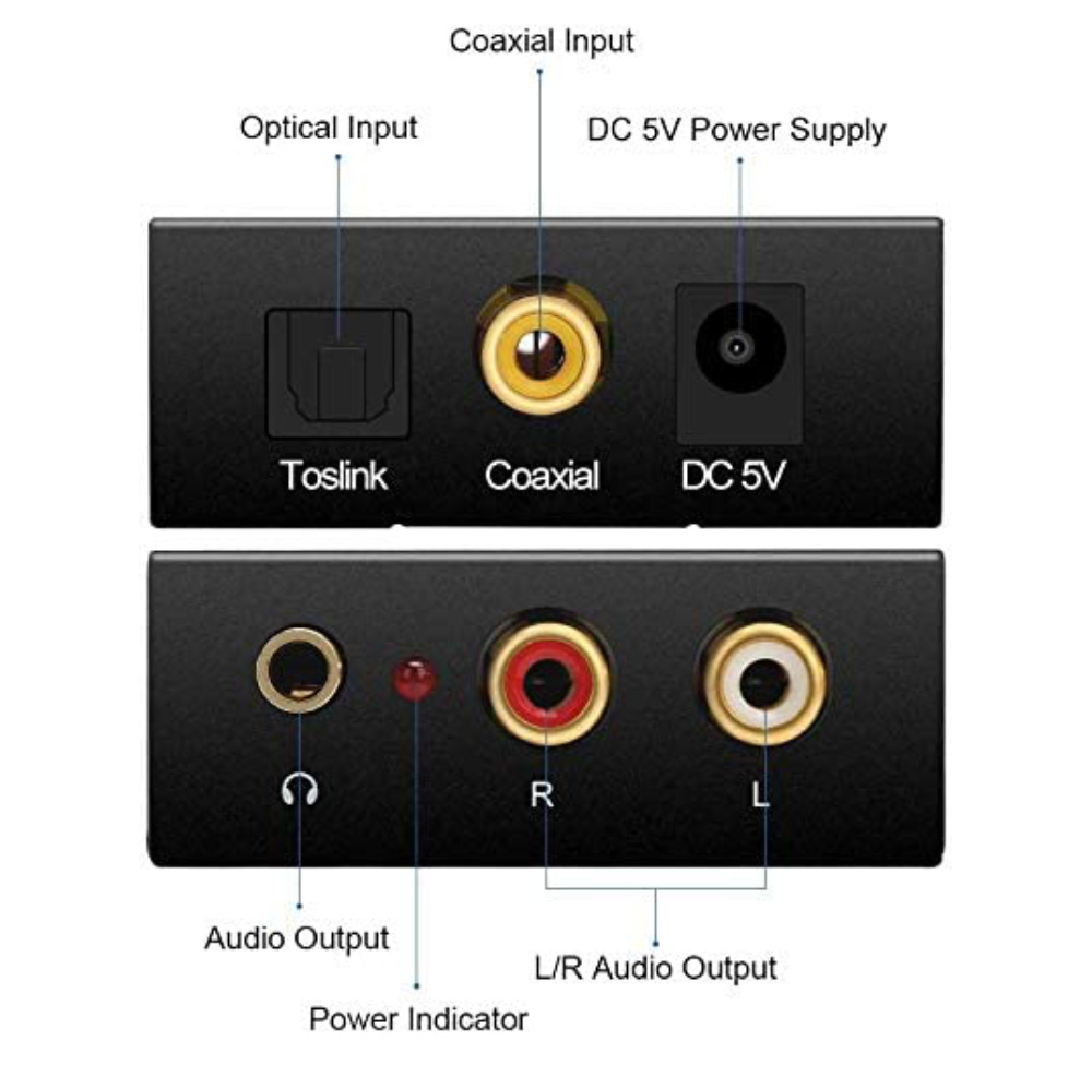 Convertor audio digital in analog, si adaptor audio jack 3.5mm, cu alimentator 5V DC inclus, negru [2]