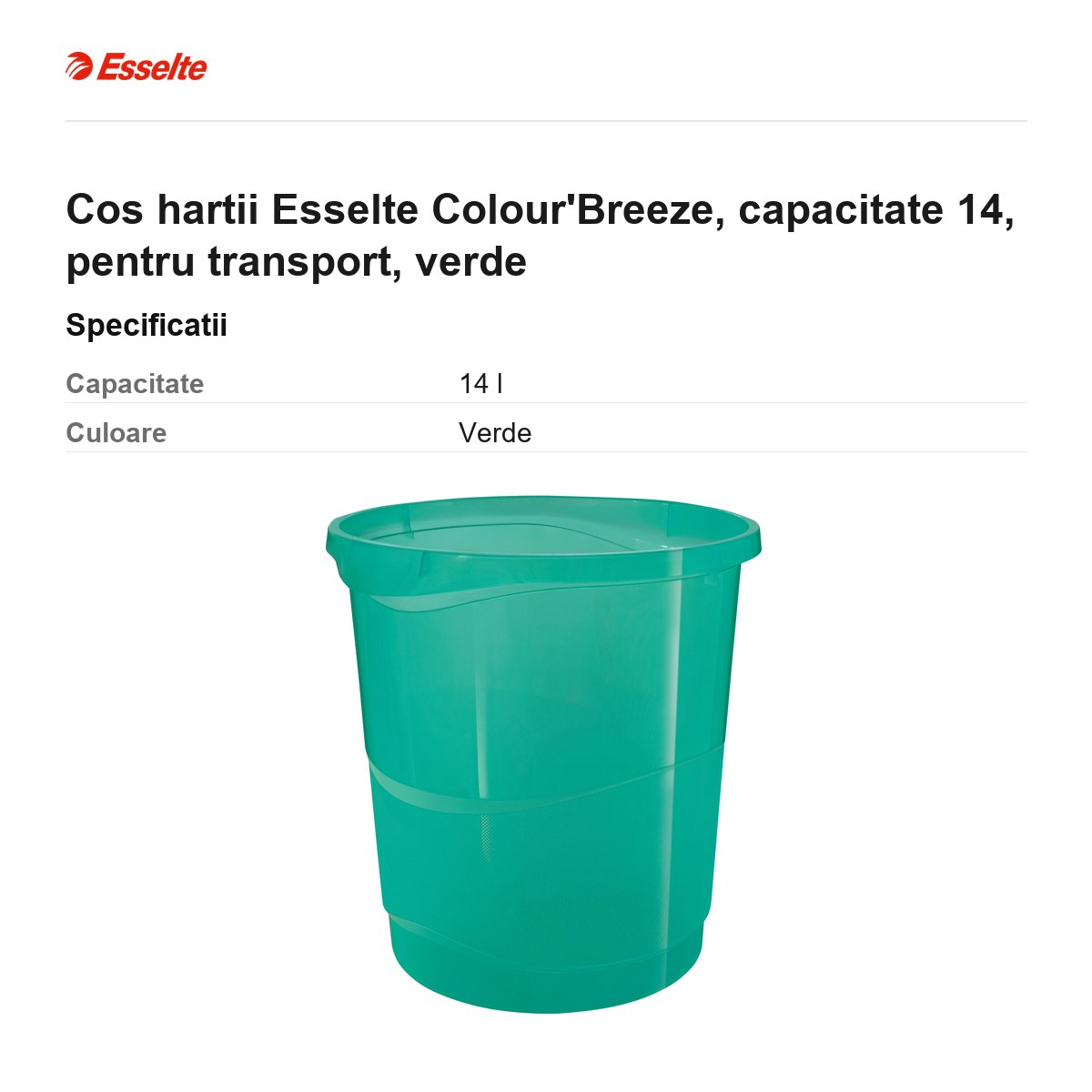Cos hartii Esselte Colour'Breeze, capacitate 14, pentru transport, verde [3]