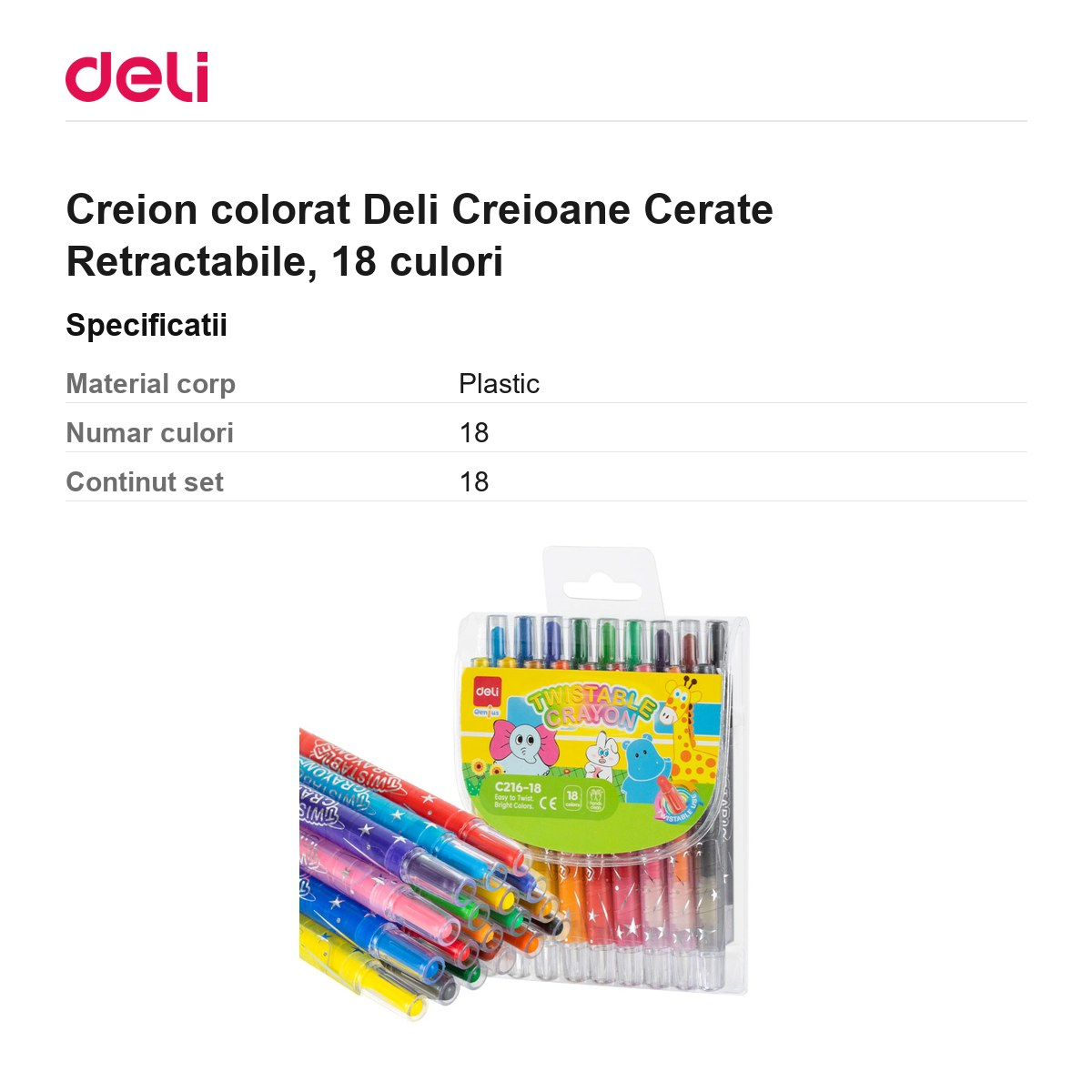 Creion colorat Deli Creioane Cerate Retractabile, 18 culori [3]