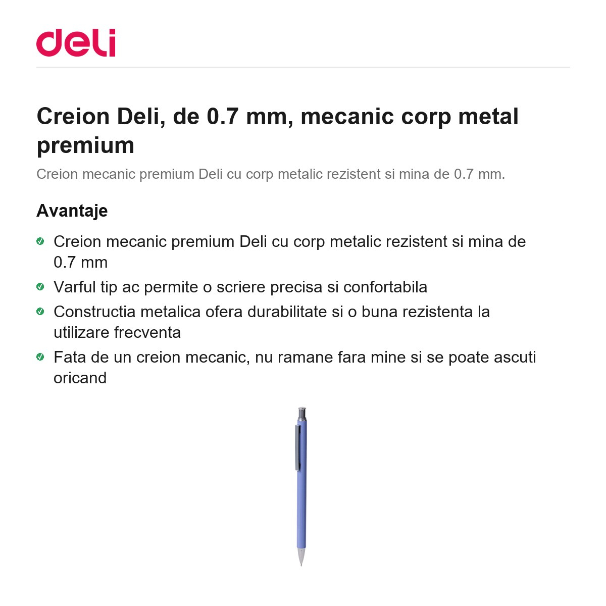 Creion Deli, de 0.7 mm, mecanic corp metal premium [2]