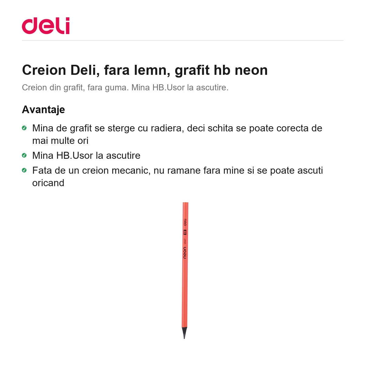 Creion Deli, fara lemn, grafit hb neon [2]