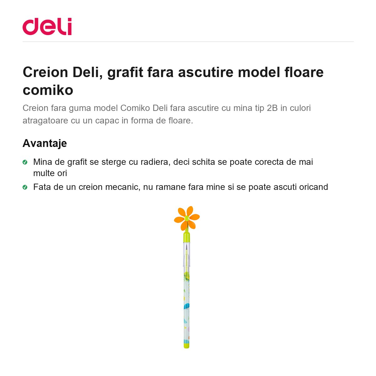 Creion Deli, grafit fara ascutire model floare comiko [2]