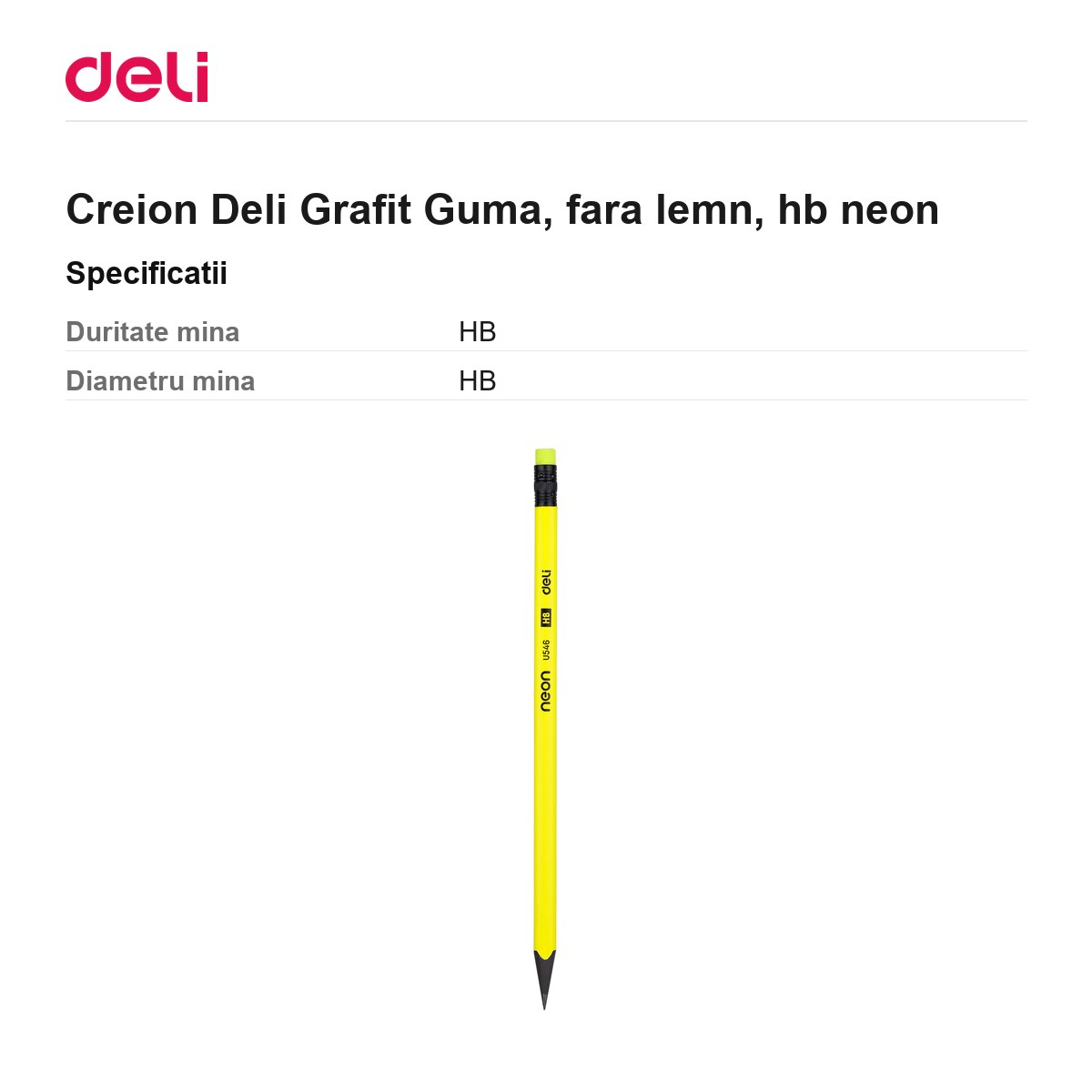 Creion Deli Grafit Guma, fara lemn, hb neon [3]