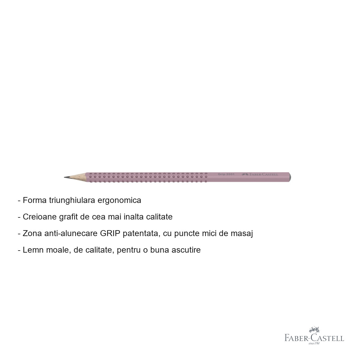 Creion grafit B Faber-Castell Grip 2001 Rose, forma triunghiulara ergonomica, pentru scris si desen [3]