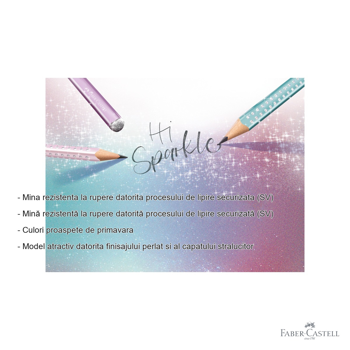 Creion grafit B Faber-Castell Sparkle, finisaj violet metalizat perlat, mina rezistenta, pentru scris si desen [4]