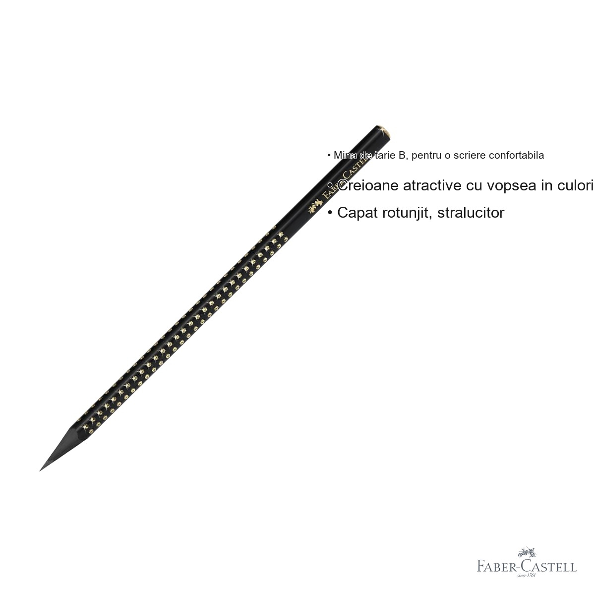 Creion grafit B Faber-Castell Sparkle Midnight Gold, forma ergonomica triunghiulara, lemn negru cu design perlat [5]