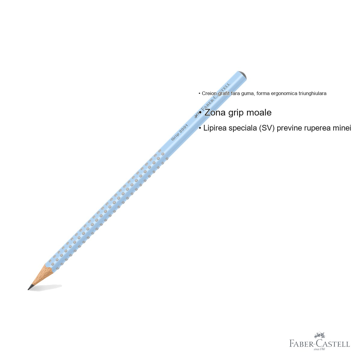 Creion grafit Faber-Castell Grip 2001 Blue Sky, mina B, forma ergonomica triunghiulara, fara guma [6]