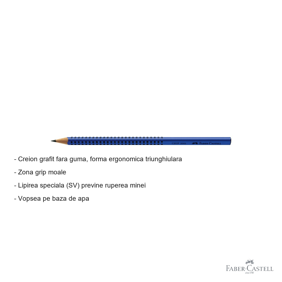 Creion grafit Faber-Castell Grip 2001, mina B, forma ergonomica triunghiulara, albastru [4]