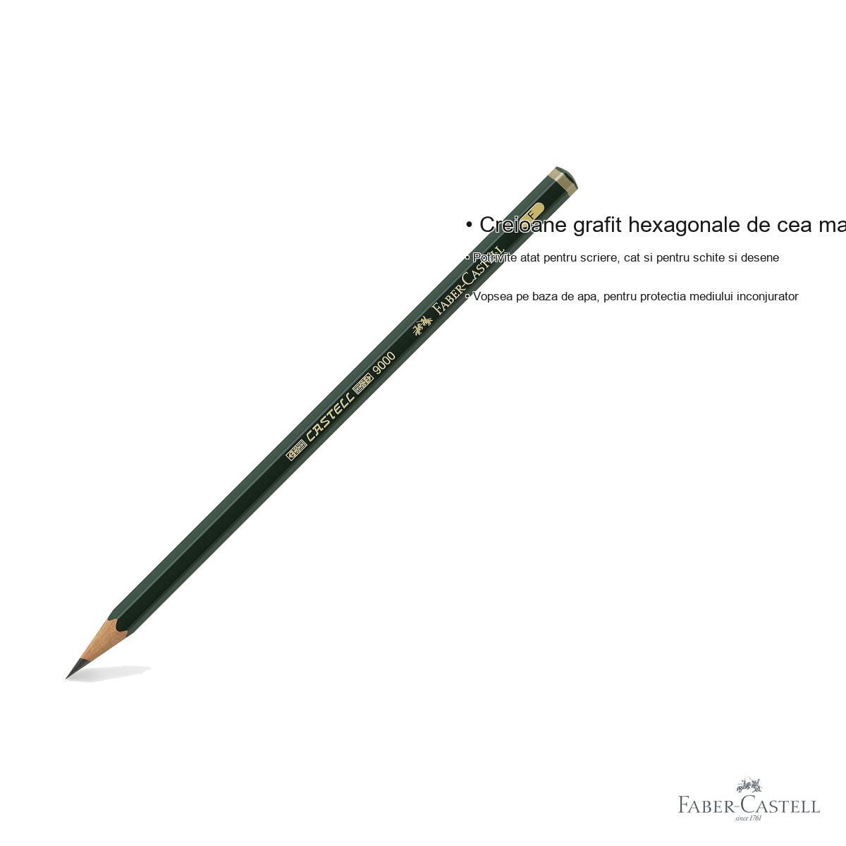 Creion grafit hexagonal Faber-Castell 9000, duritate F, pentru scriere si desen tehnic [6]