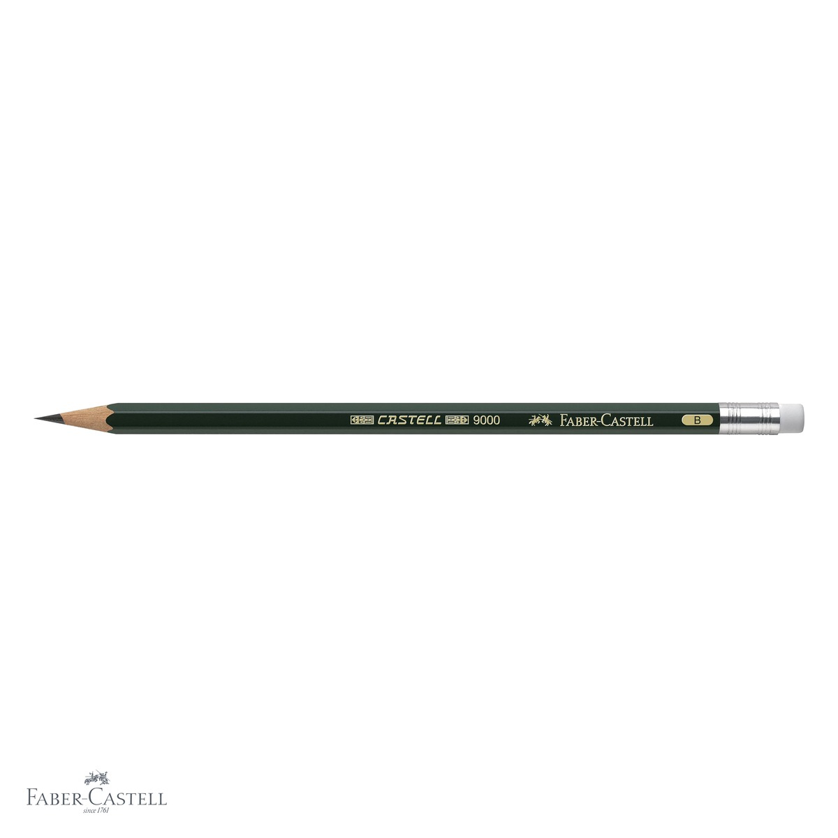 Creion grafit hexagonal Faber-Castell Castell 9000, mina B cu guma, pentru scriere si desen [7]