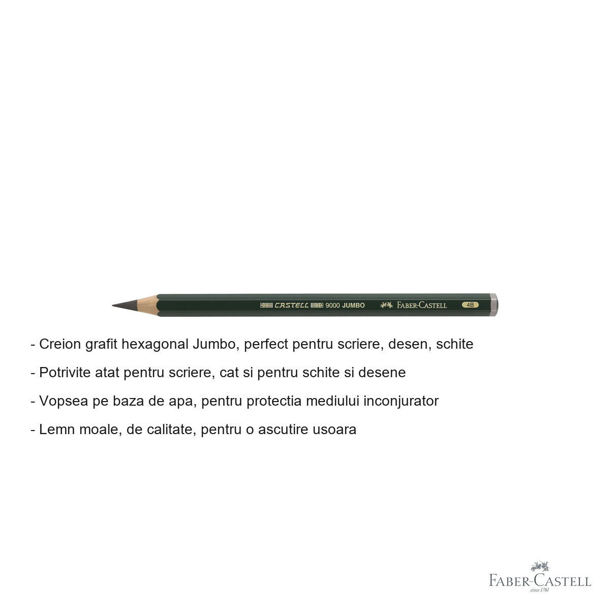 Creion grafit Jumbo 4B Faber-Castell Castell, mina rezistenta, pentru desen si schite [4]