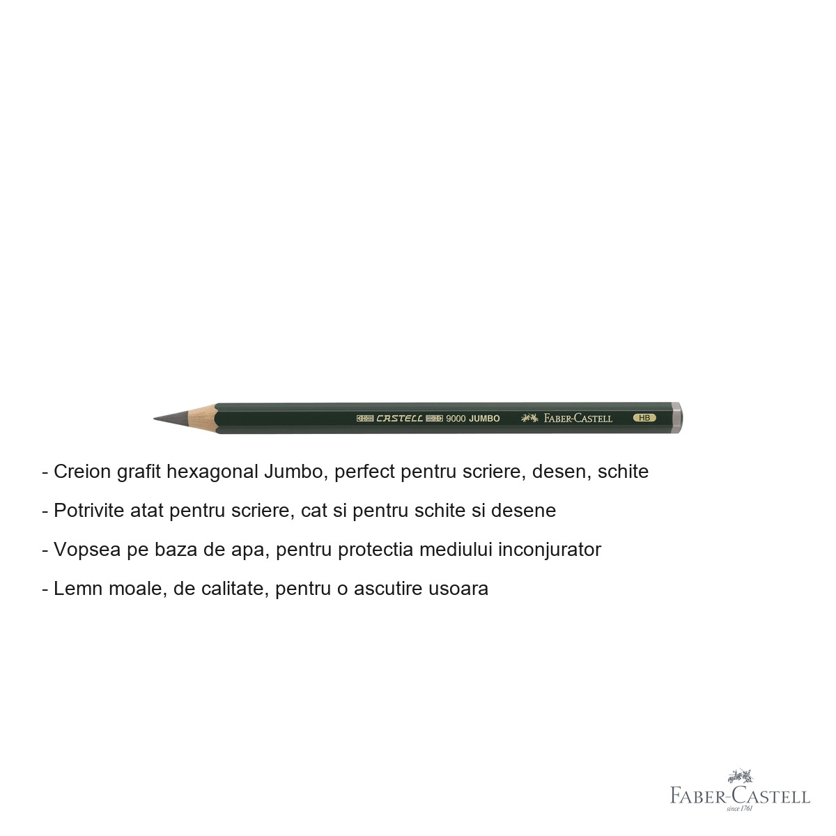 Creion grafit Jumbo Faber-Castell, mina HB, forma hexagonala, pentru scriere si desen [3]