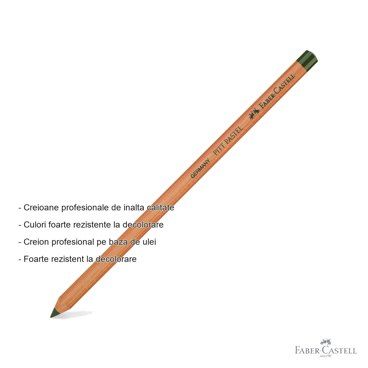 Creion pastel Pitt Faber-Castell, verde crom opac, pe baza de ulei, pentru detalii fine si contururi [2]