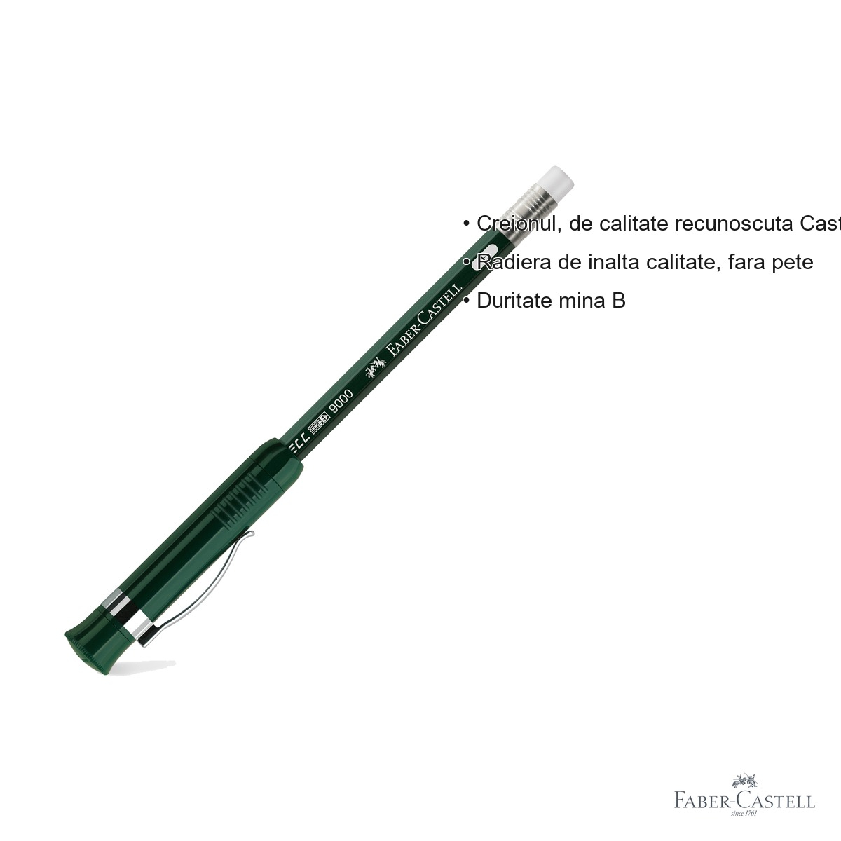Creion perfect pencil Faber-Castell Castell 9000, cu radiera integrata, duritate B, pentru desen si scriere [6]