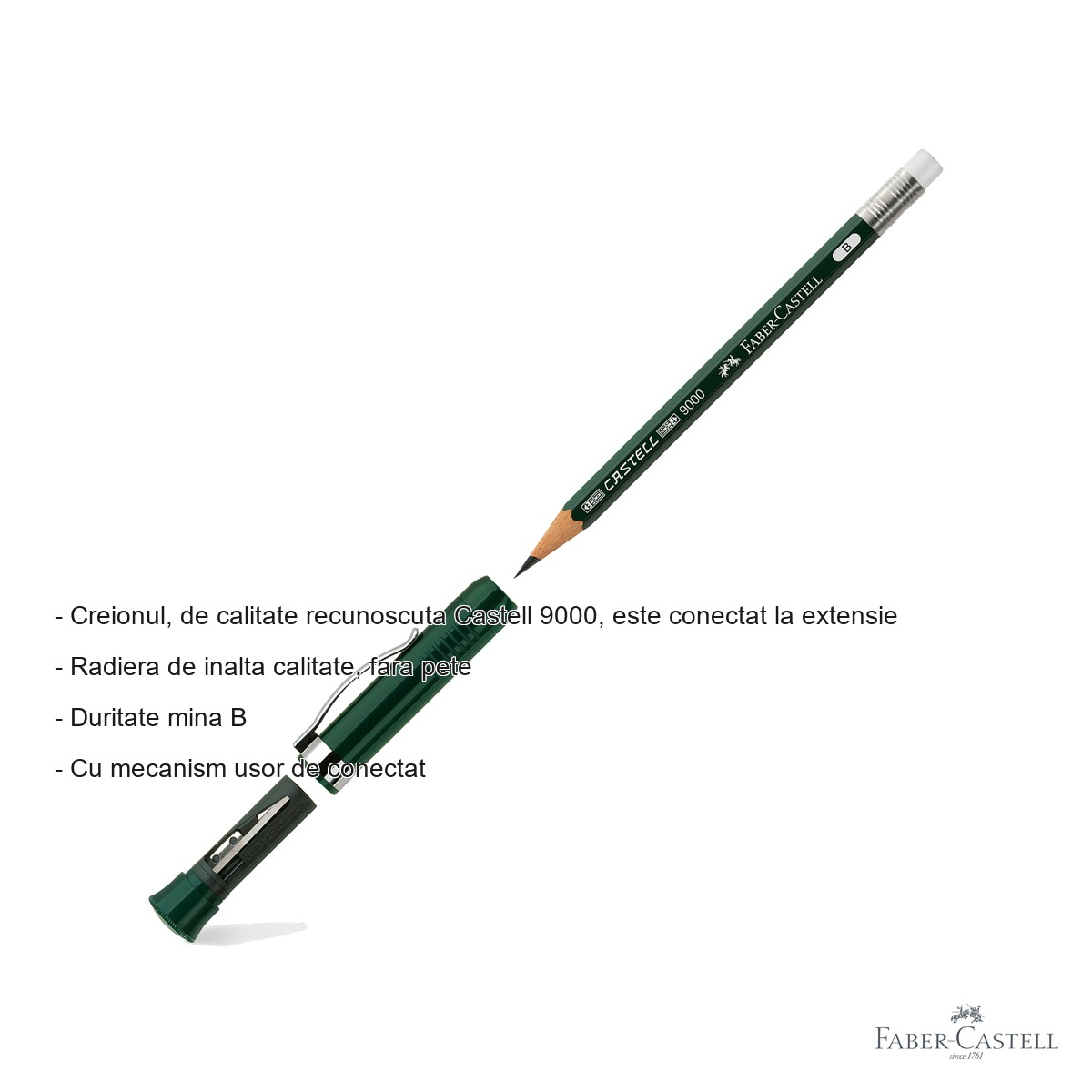 Creion perfect pencil Faber-Castell Castell 9000, cu radiera integrata, duritate B, pentru desen si scriere [4]