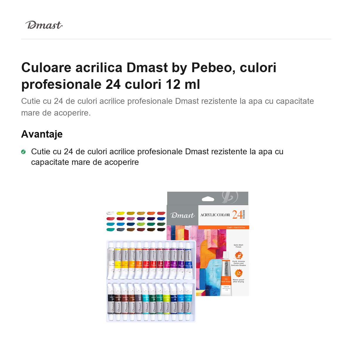 Culoare acrilica Dmast by Pebeo, culori profesionale 24 culori 12 ml [2]