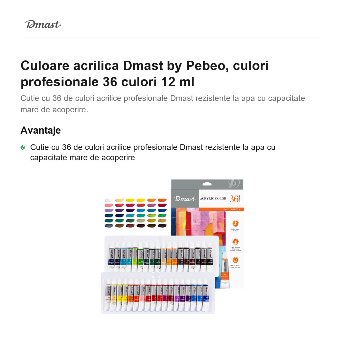 Culoare acrilica Dmast by Pebeo, culori profesionale 36 culori 12 ml [2]