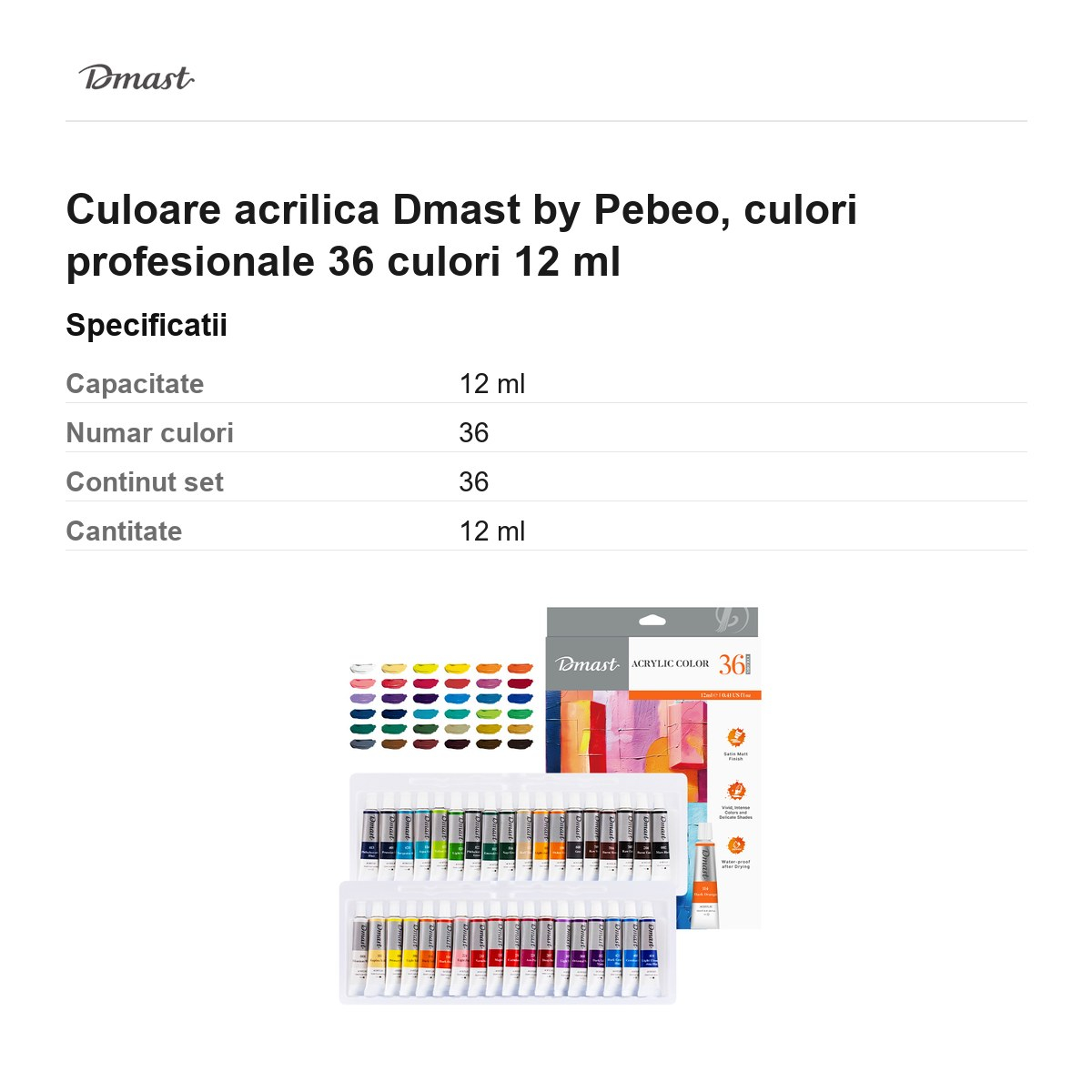 Culoare acrilica Dmast by Pebeo, culori profesionale 36 culori 12 ml [3]
