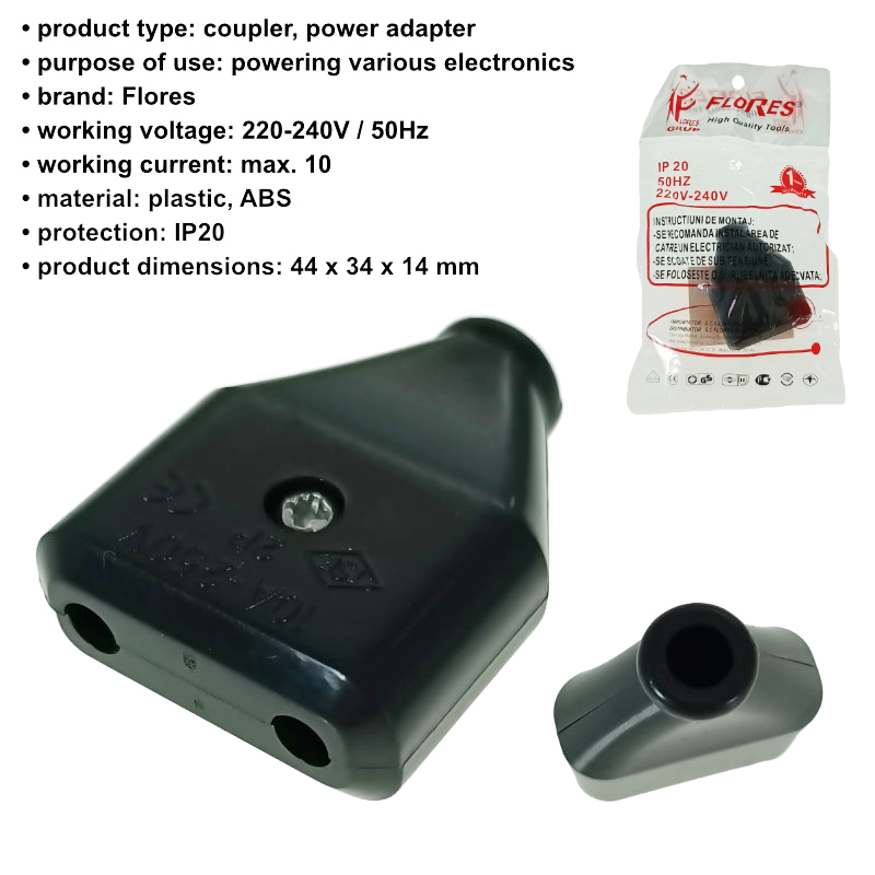 Cupla plata pentru priza tip euro, model 40095, EU, 220-240V, 10 A, neagra [6]