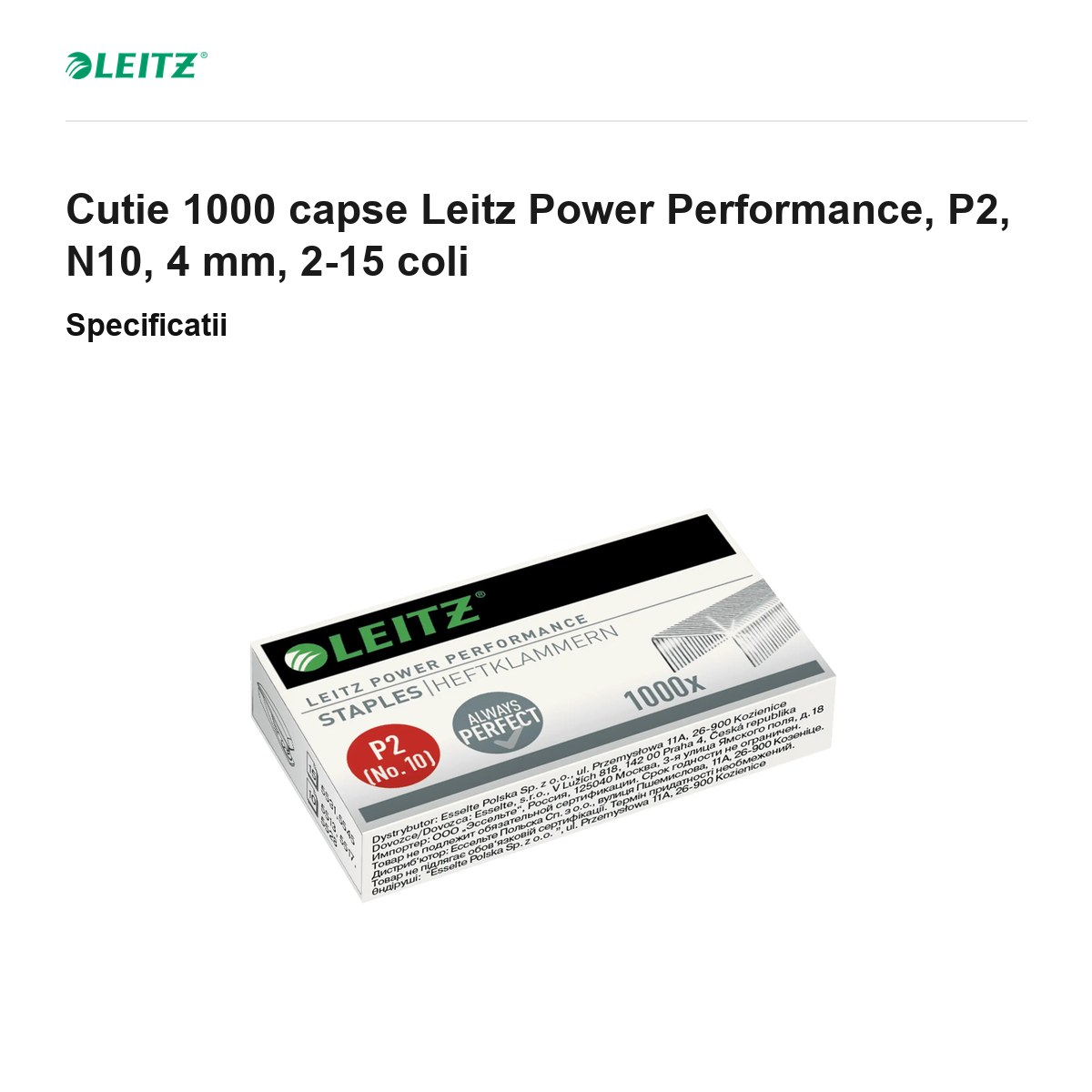 Cutie 1000 capse Leitz Power Performance, P2, N10, 4 mm, 2-15 coli [3]
