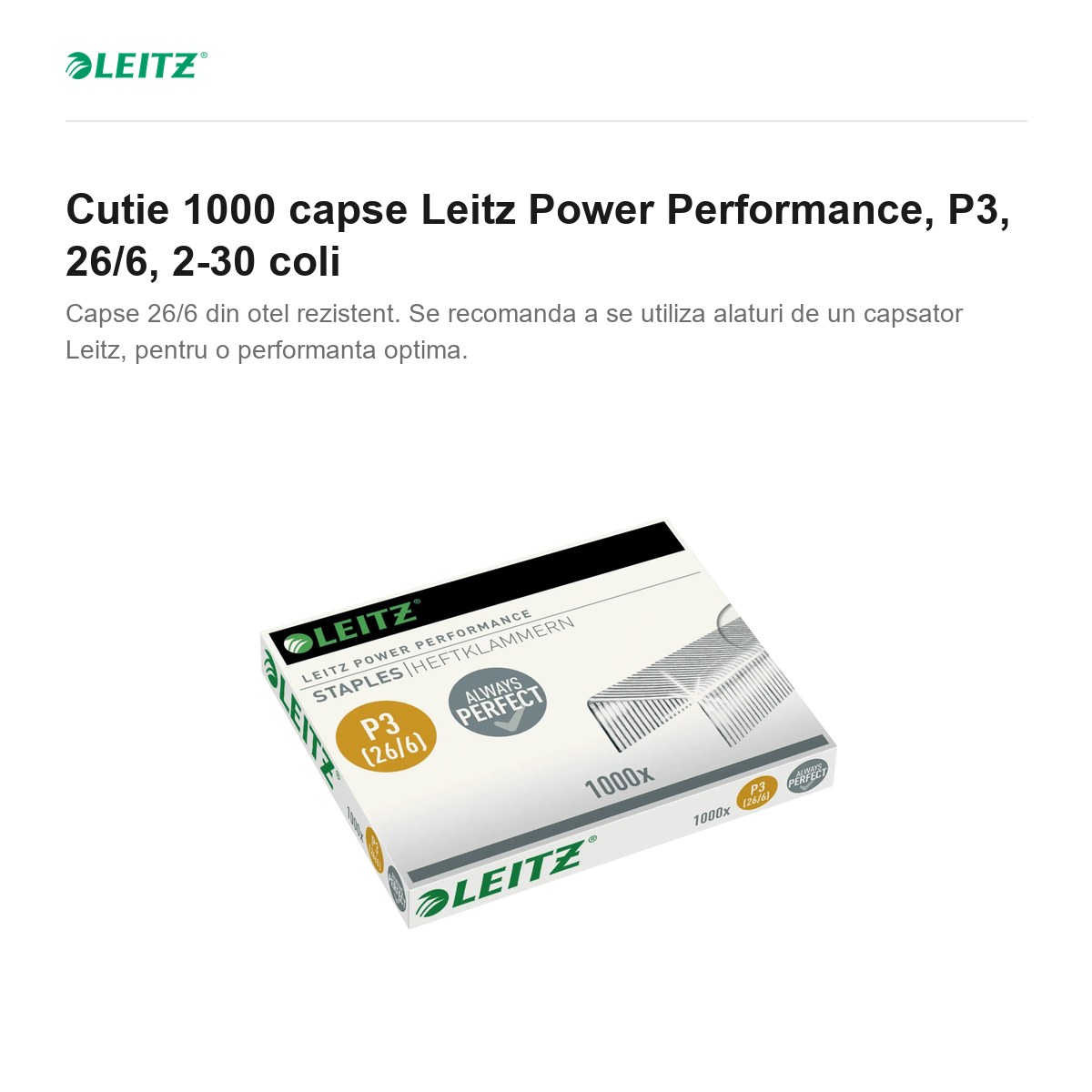 Cutie 1000 capse Leitz Power Performance, P3, 26/6, 2-30 coli [2]