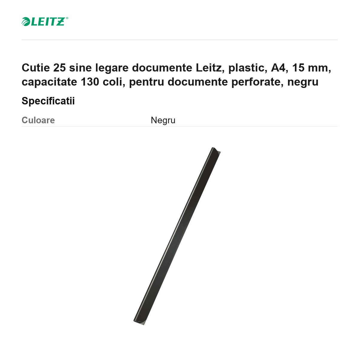 Cutie 25 sine legare documente Leitz, plastic, A4, 15 mm, capacitate 130 coli, pentru documente perforate, negru [3]