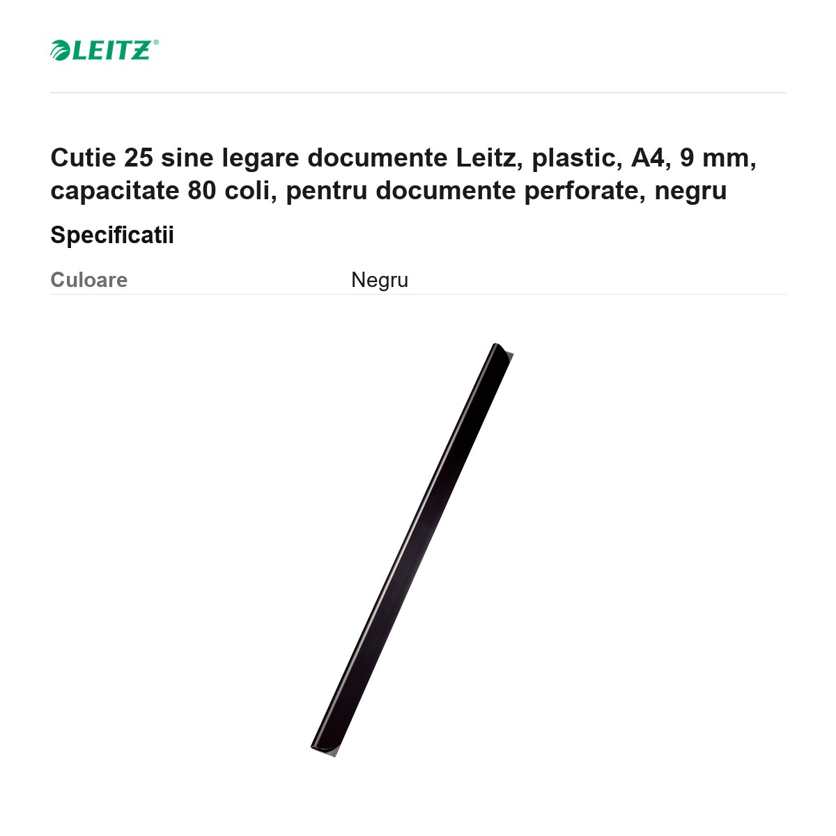 Cutie 25 sine legare documente Leitz, plastic, A4, 9 mm, capacitate 80 coli, pentru documente perforate, negru [3]