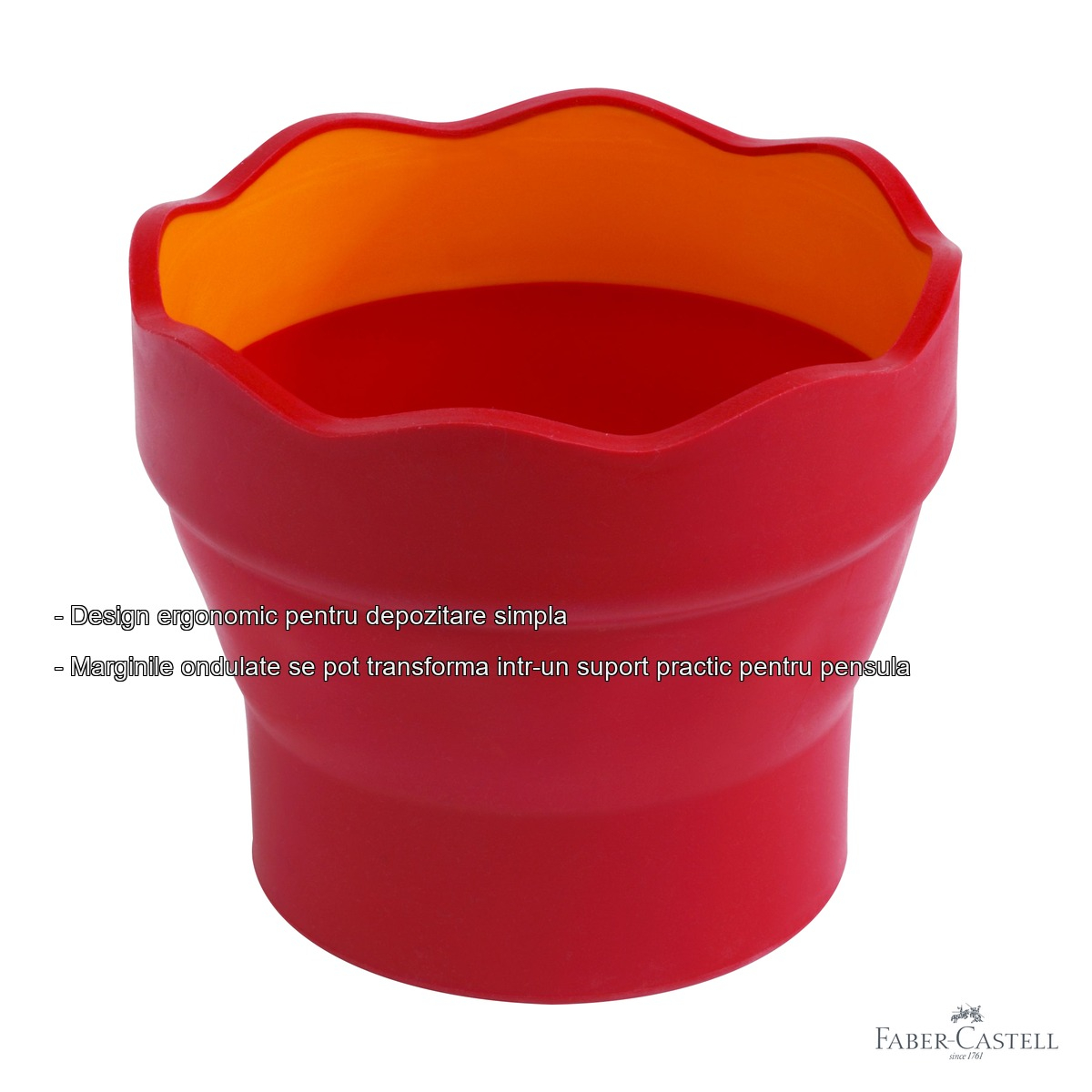 Cutie apa Click-Go Faber-Castell, design ergonomic cu margini ondulate, suport pensula inclus, rosie [3]