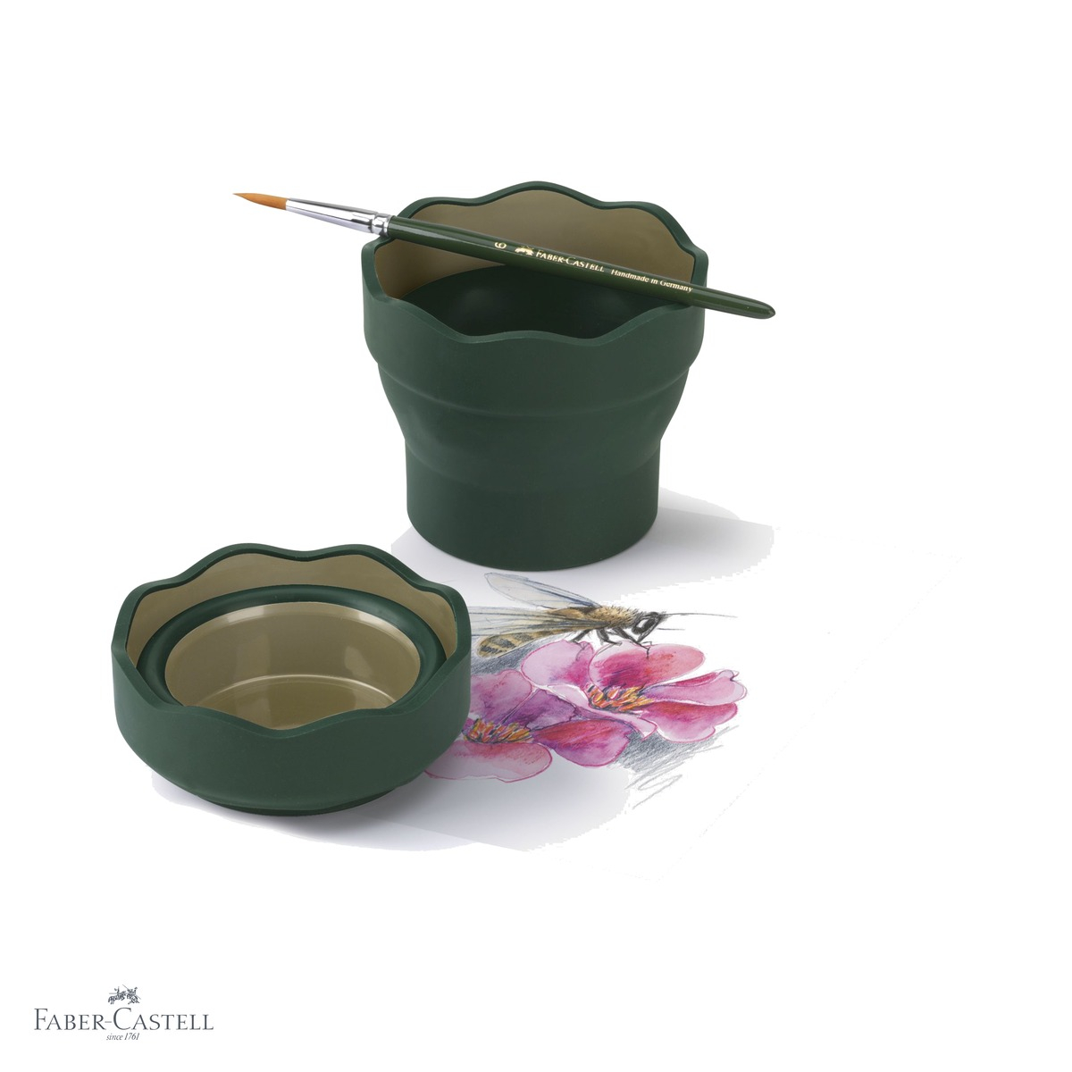 Cutie apa Click-Go Faber-Castell, design ergonomic cu margini ondulate, suport pensula integrat, verde [7]