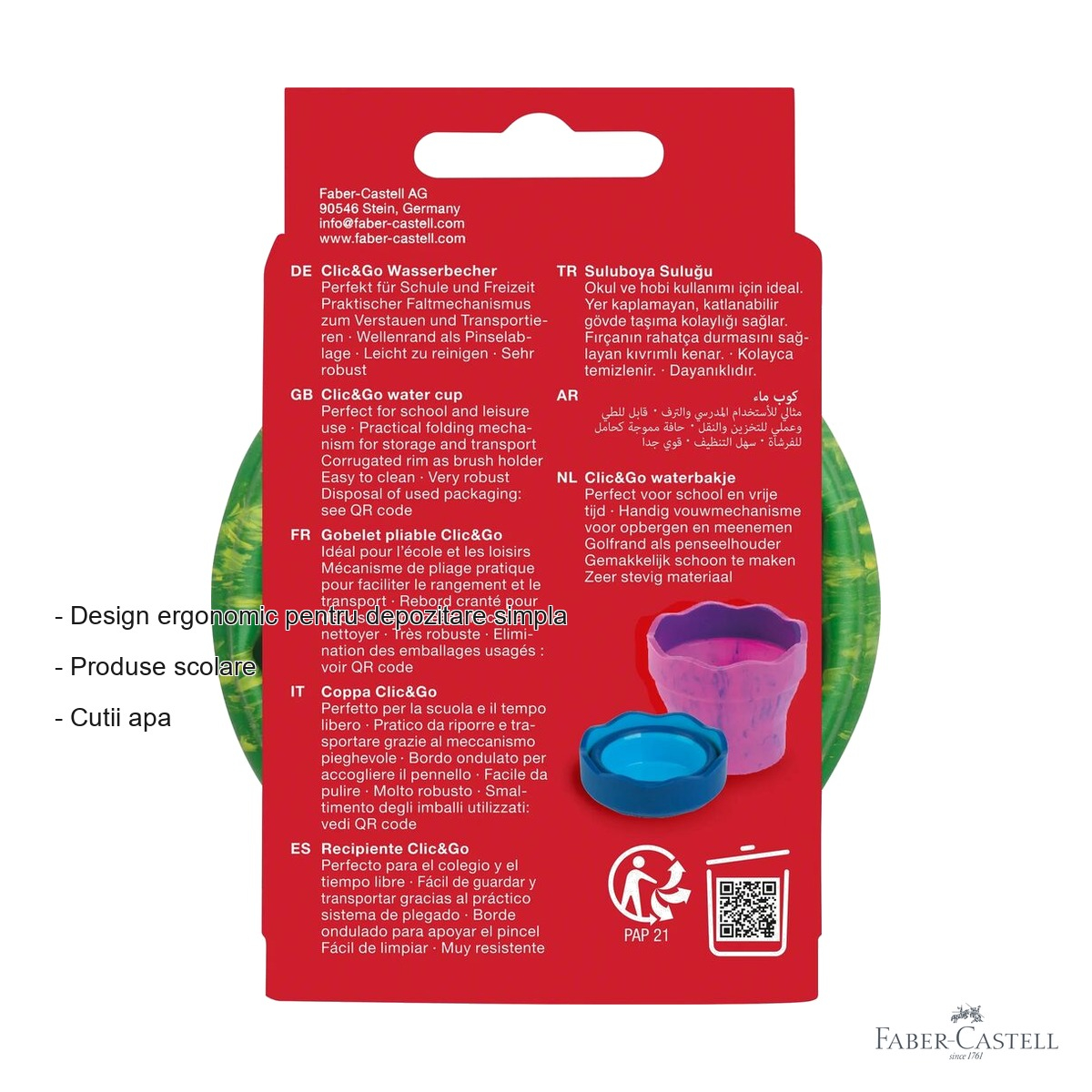 Cutie apa pliabila Faber-Castell Click&Go, model Dinozauri verde marmorat, pentru pictura si desen [3]