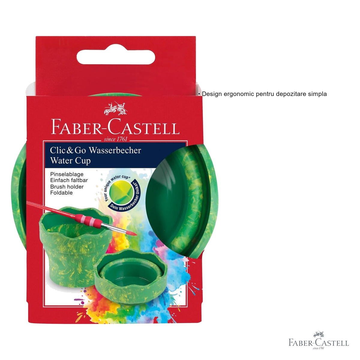 Cutie apa pliabila Faber-Castell Click&Go, model Dinozauri verde marmorat, pentru pictura si desen [5]