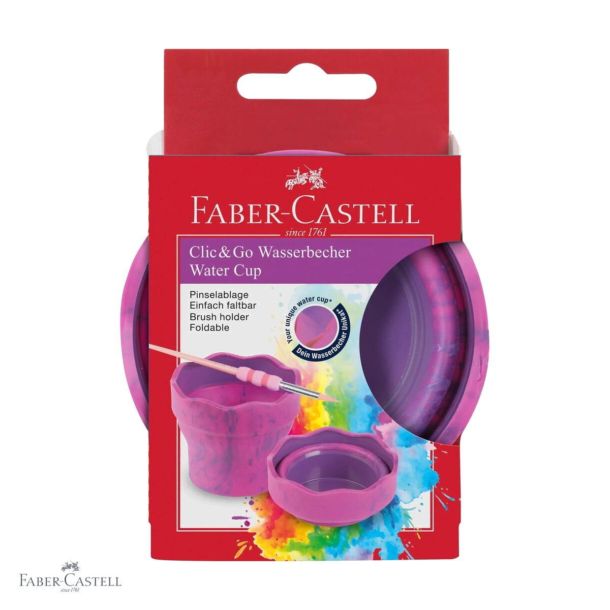 Cutie apa pliabila Faber-Castell Click&Go, model Unicorni roz marmorat, pentru activitati de pictura [2]
