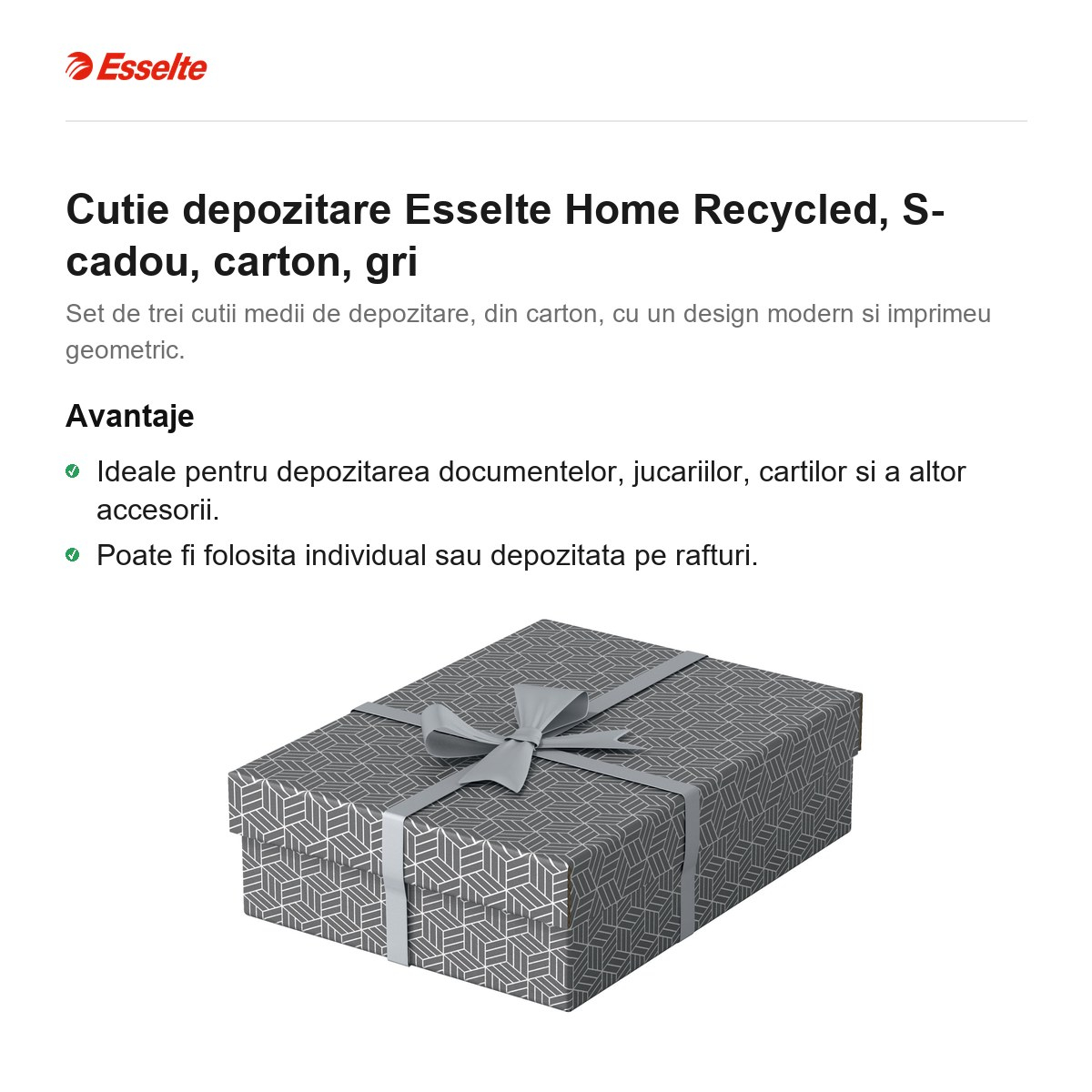 Cutie depozitare Esselte Home Recycled, S- cadou, carton, gri [2]