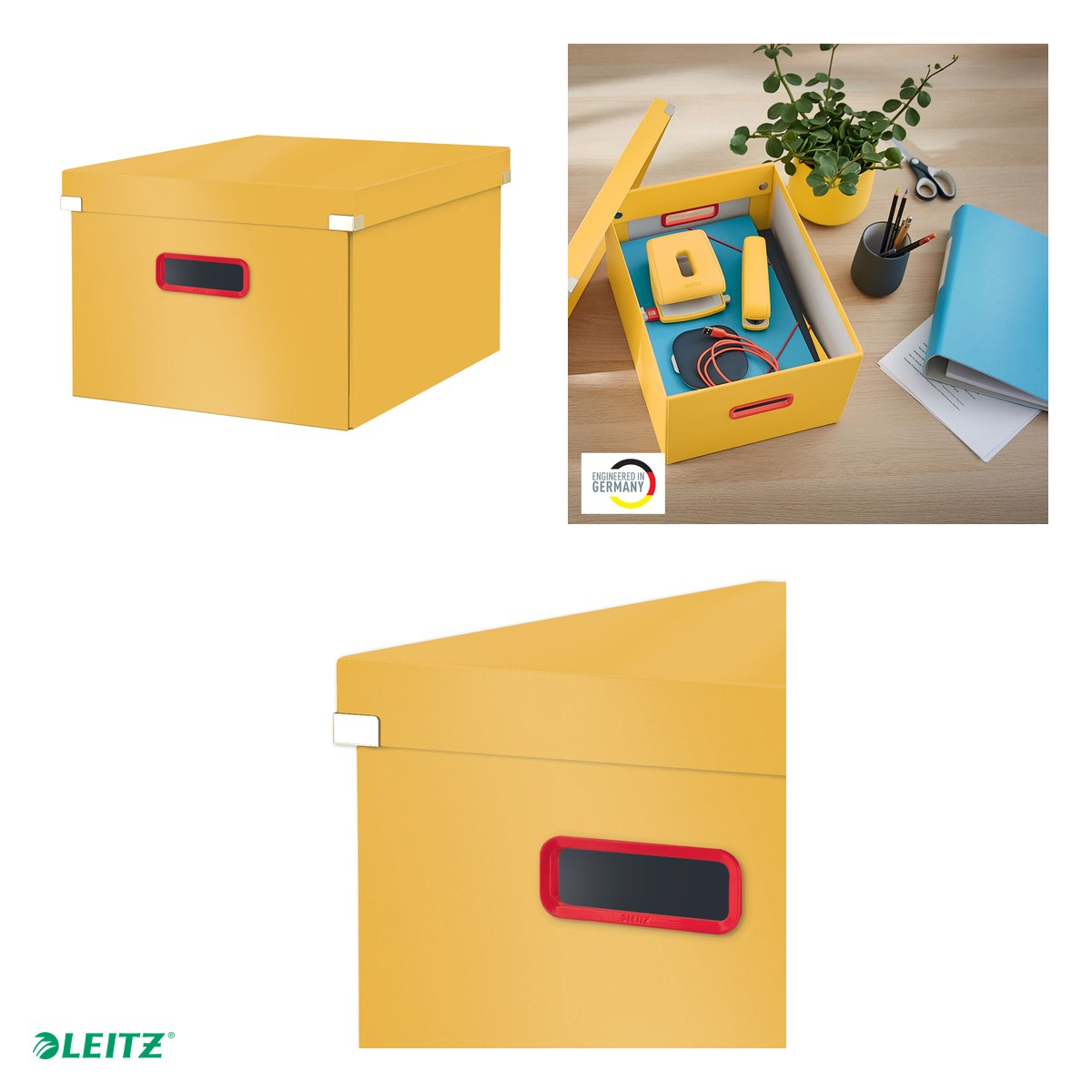 Cutie depozitare Leitz Cosy Click & Store, carton laminat, pliabila, cu capac si maner, 281x200x372, pentru transport, galben Chihlimbar [4]