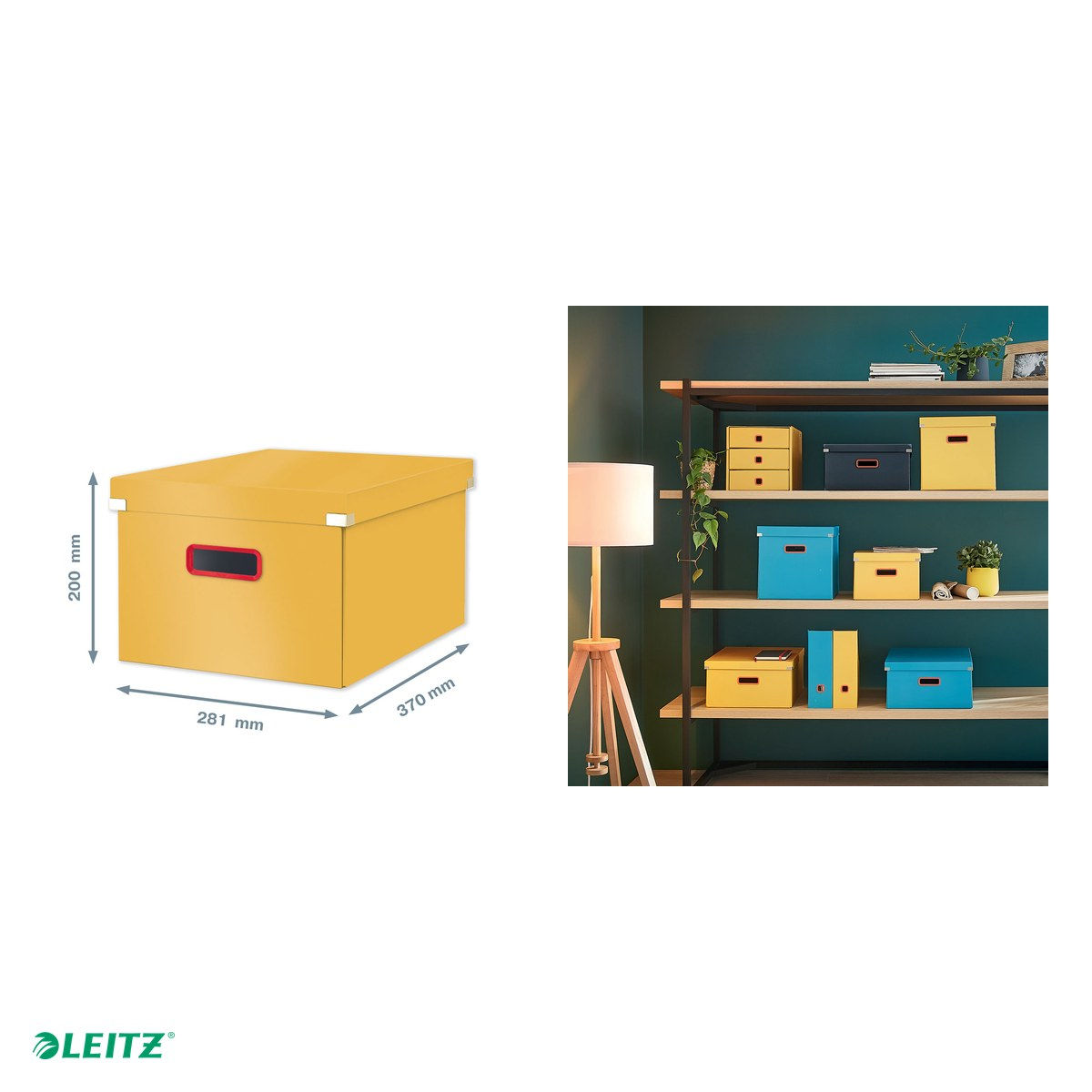 Cutie depozitare Leitz Cosy Click & Store, carton laminat, pliabila, cu capac si maner, 281x200x372, pentru transport, galben Chihlimbar [5]