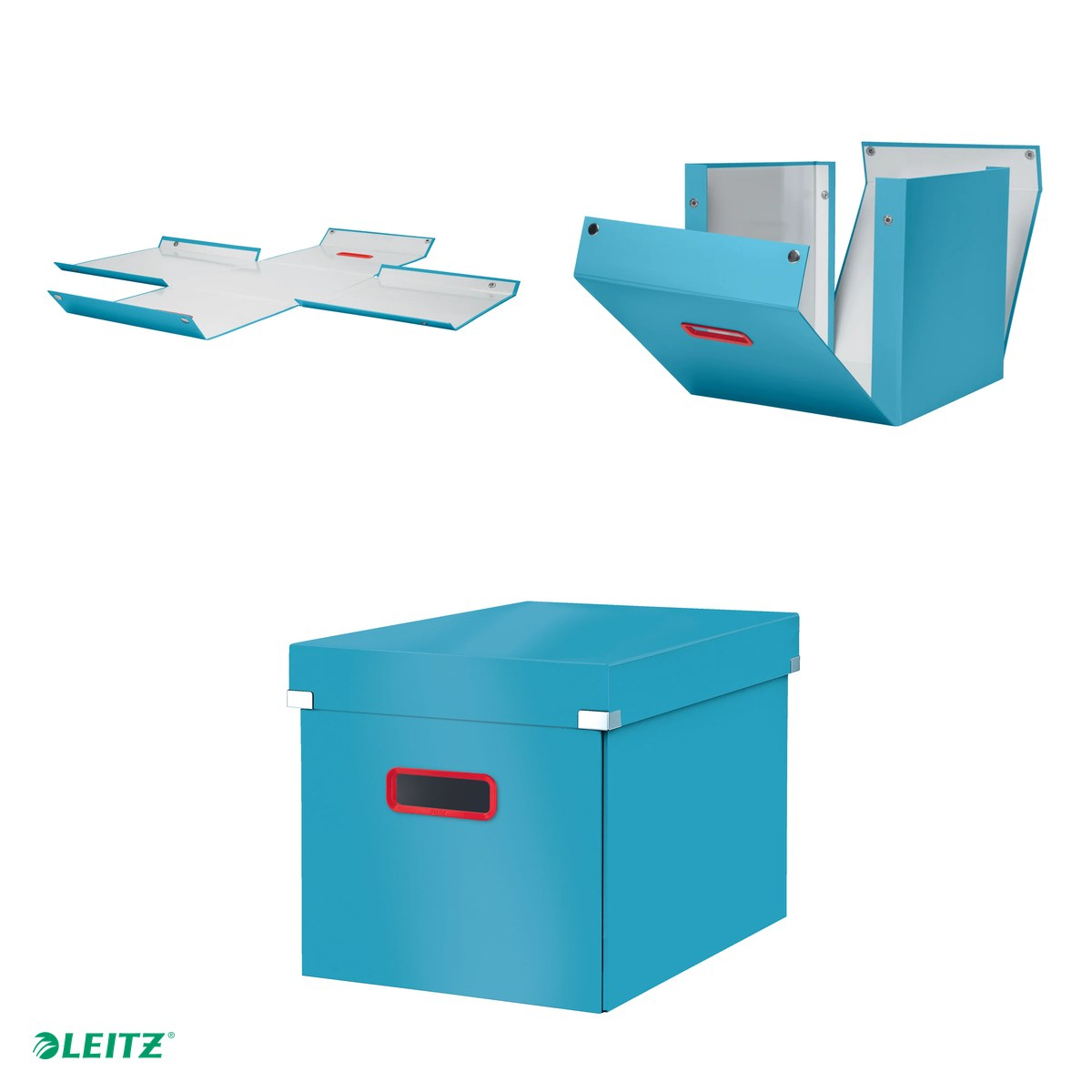Cutie depozitare Leitz Cosy Click & Store, carton laminat, pliabila, cu capac si maner, 320x310x362, pentru transport, albastru Celest [4]