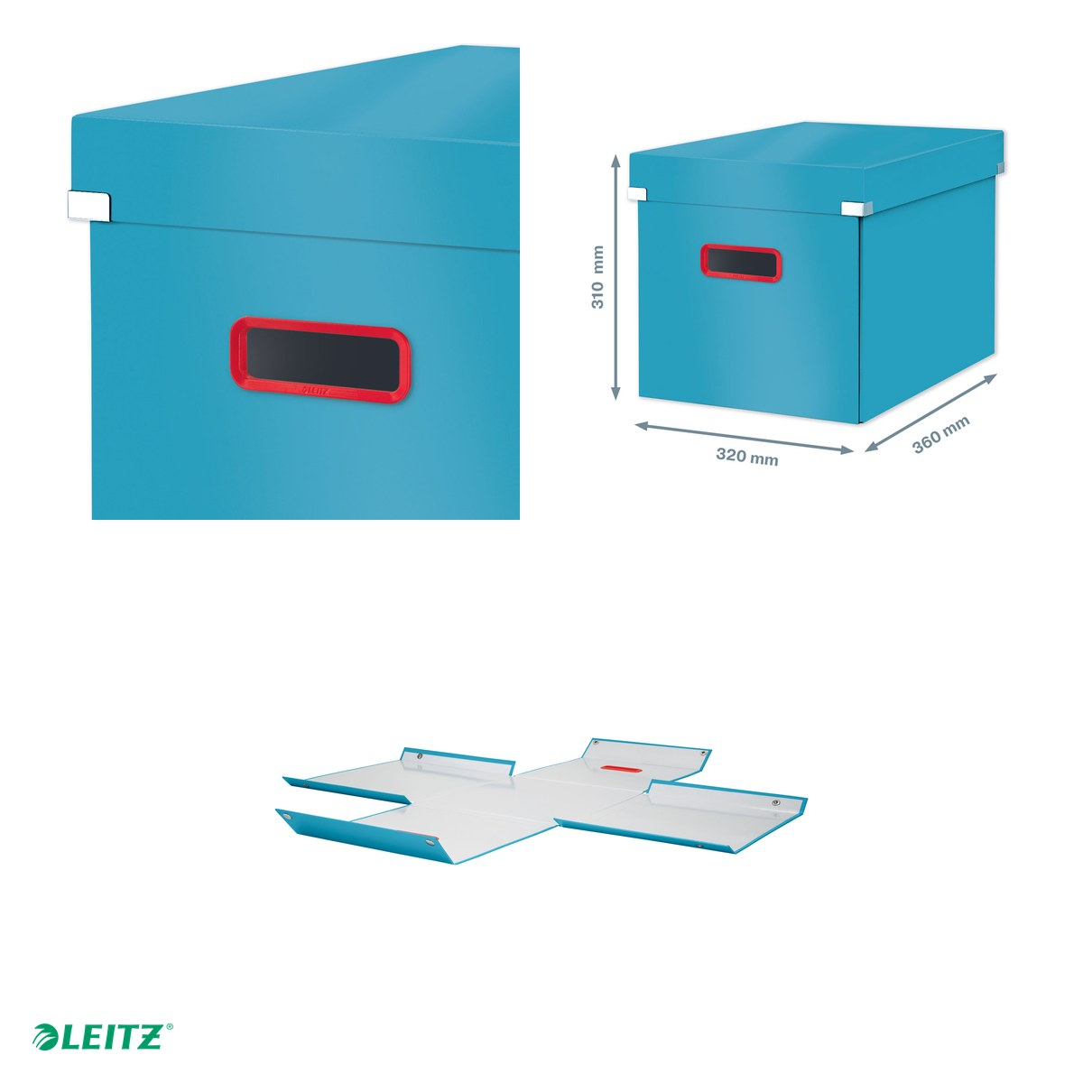 Cutie depozitare Leitz Cosy Click & Store, carton laminat, pliabila, cu capac si maner, 320x310x362, pentru transport, albastru Celest [5]