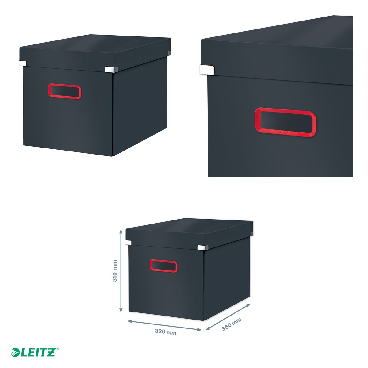 Cutie depozitare Leitz Cosy Click & Store, carton laminat, pliabila, cu capac si maner, 320x310x362, pentru transport, gri Antracit [4]