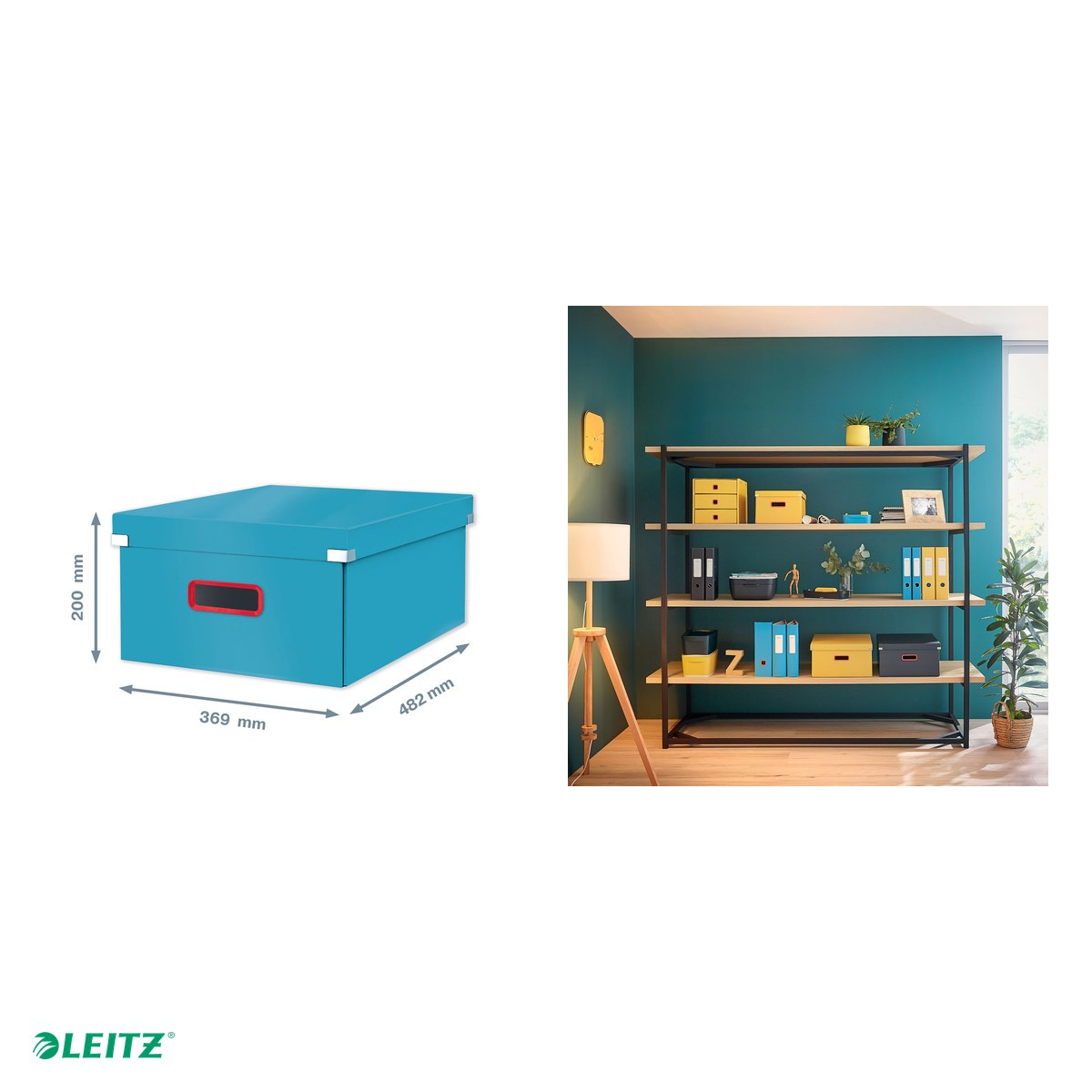 Cutie depozitare Leitz Cosy Click & Store, carton laminat, pliabila, cu capac si maner, 369x200x484, pentru transport, albastru Celest [5]