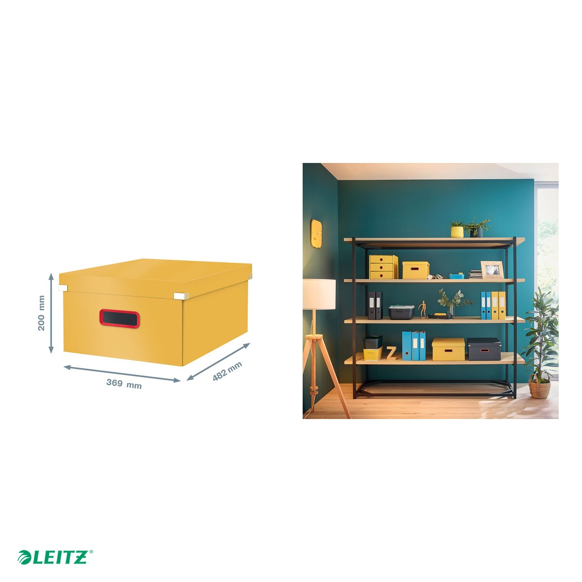 Cutie depozitare Leitz Cosy Click & Store, carton laminat, pliabila, cu capac si maner, 369x200x484, pentru transport, galben Chihlimbar [5]