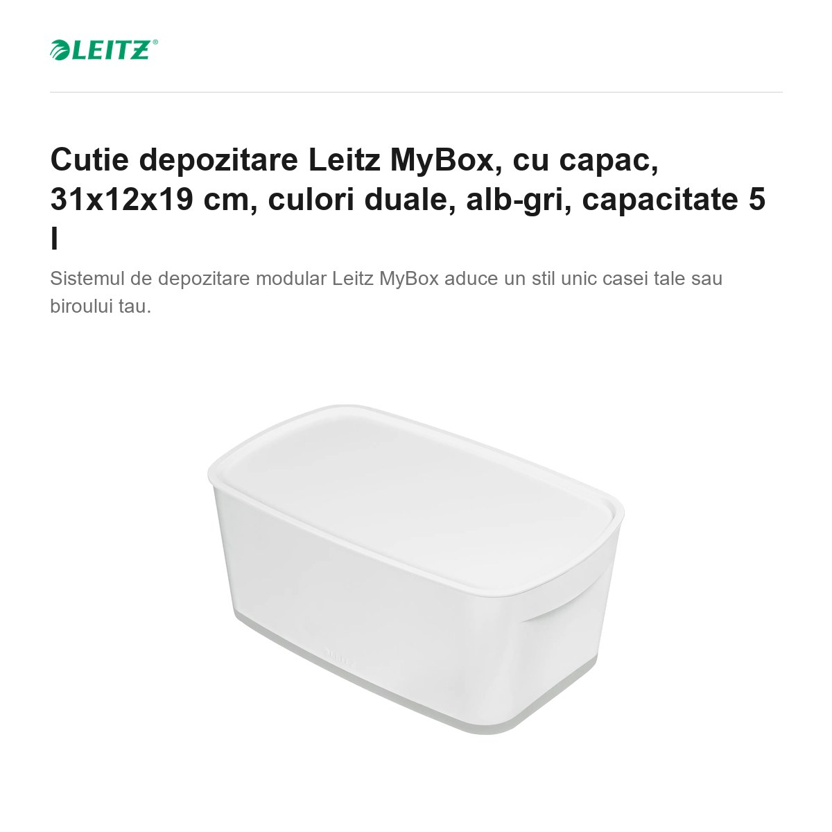 Cutie depozitare Leitz MyBox, cu capac, 31x12x19 cm, culori duale, alb-gri, capacitate 5 l [2]