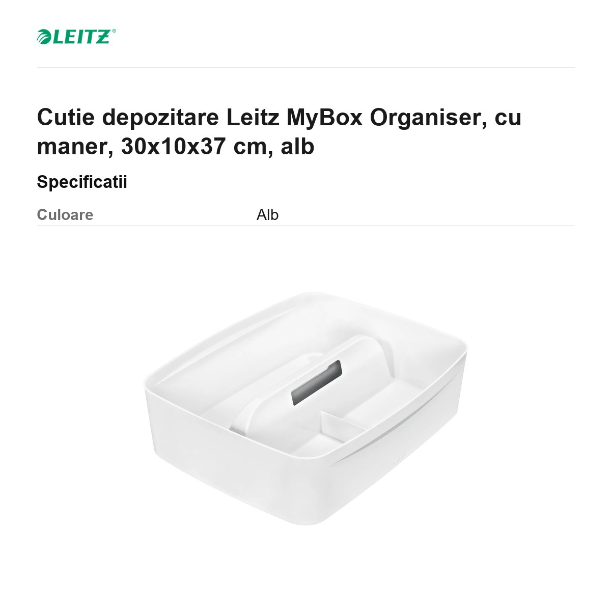 Cutie depozitare Leitz MyBox Organiser, cu maner, 30x10x37 cm, alb [3]