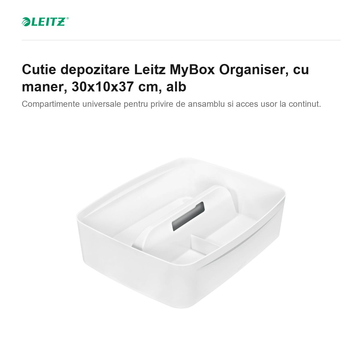 Cutie depozitare Leitz MyBox Organiser, cu maner, 30x10x37 cm, alb [2]